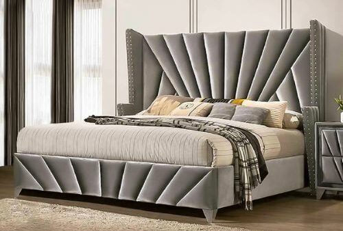 Premiere Art Deco grey upholstered bed – Plush Velvet – Choice Of Colours