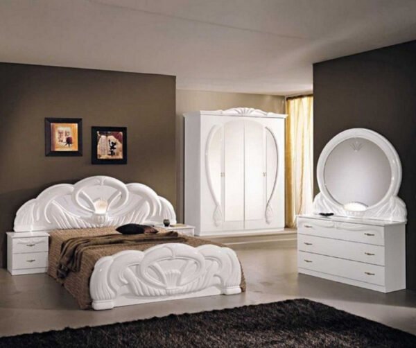 Ben Company Giada White Finish Italian Bedroom Set with 6 Door Wardrobe