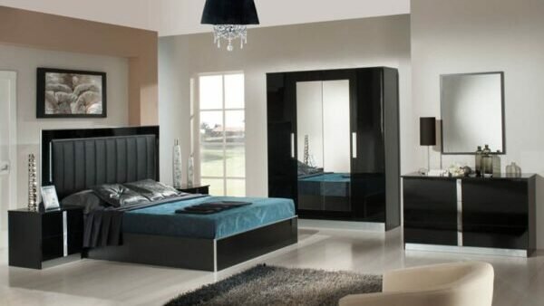 Dima Mobili Nada Black Bedroom Set with 4 Door Wardrobe