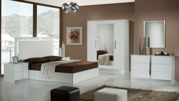 Dima Mobili Nour White Bedroom Set with 6 Door Wardrobe