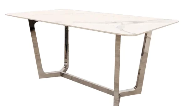 Lucien 1.6 Chrome Dining Table with Polar White Sintered Stone Top