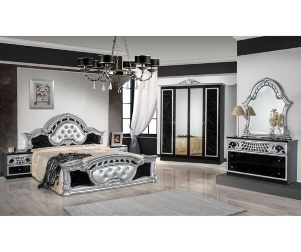 Dima Mobili Marwa Black and Silver Bedroom Set with 6 Door Wardrobe