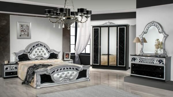 Dima Mobili Marwa Black and Silver Bedroom Set with 4 Door Wardrobe