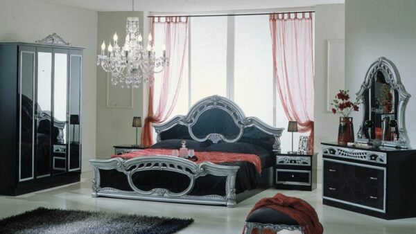 Dima Mobili Sara Black and Silver Bedroom Set with 6 Door Wardrobe