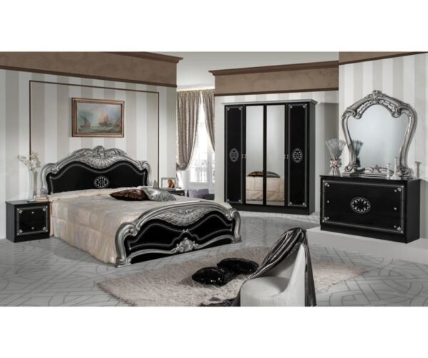 Dima Mobili Lucy Black and Silver Bedroom Set with 6 Door Wardrobe