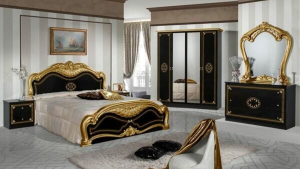 Dima Mobili Lucy Black and Gold Bedroom Set with 6 Door Wardrobe