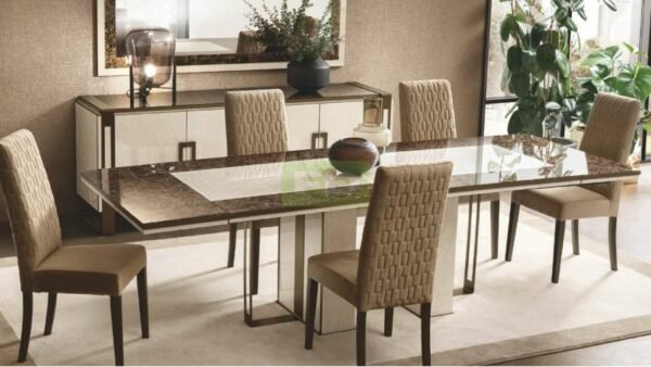 Adora Poesia Italian Rectangular Extension Dining Table with 6 Dining Chairs