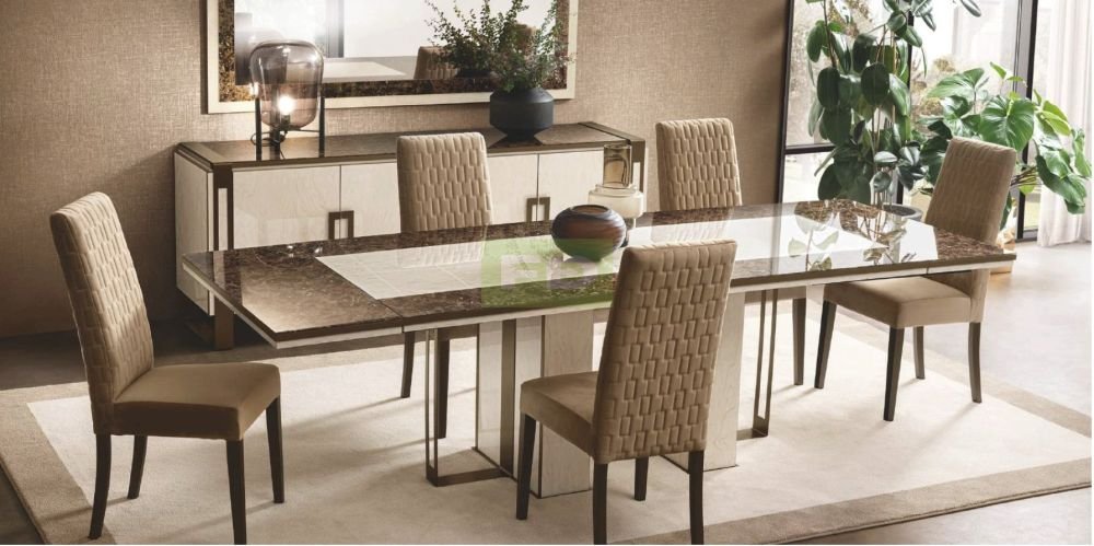 Adora Poesia Italian Rectangular Extension Dining Table with 6 Dining Chairs