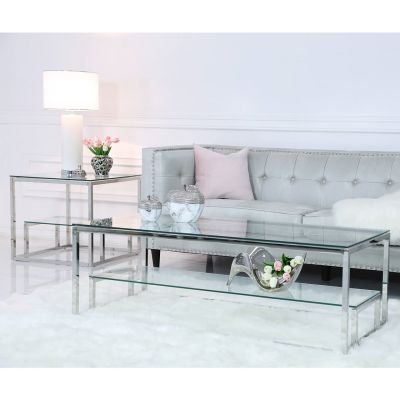 HSUK- Value Steel And Clear Glass Tiered Coffee Table