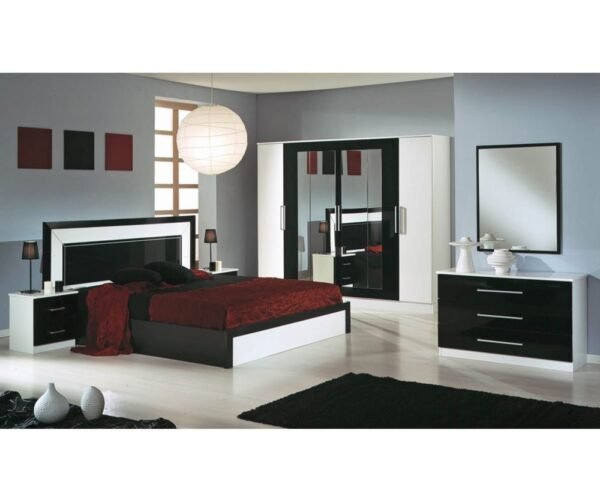 Dima Mobili Miami Black and White Bedroom Set with 4 Door Wardrobe