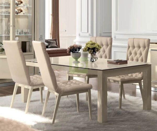 Camel Group La Star Ivory High Gloss Large Extension Dining Table with 6 Chairs