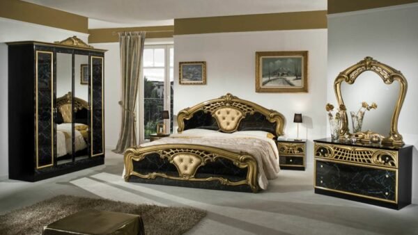 Dima Mobili Lara Black and Gold Bedroom Set with 6 Door Wardrobe