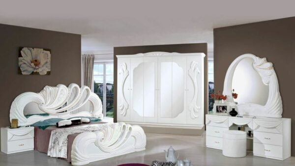 H2O Design Vanity2 White Italian Bedroom Set with 6 Door Wardrobe and Vanity Dresser