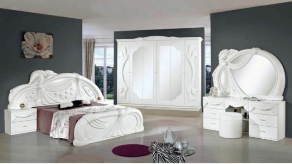 H2O Design Gina2 White Italian Bedroom Set with 6 Door Wardrobe and 3 Drawer Dresser