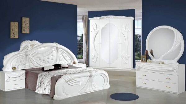 H2O Design Gina2 White Italian Bedroom Set with 6 Door Wardrobe and Vanity Dresser