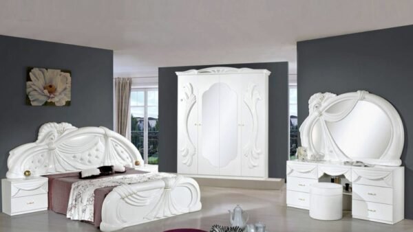 H2O Design Gina2 White Italian Bedroom Set with 4 Door Wardrobe and Vanity Dresser